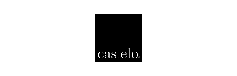 Logoptipo de Castelo Muebles. Fondo negro con letra en blanco y tipografía serif.