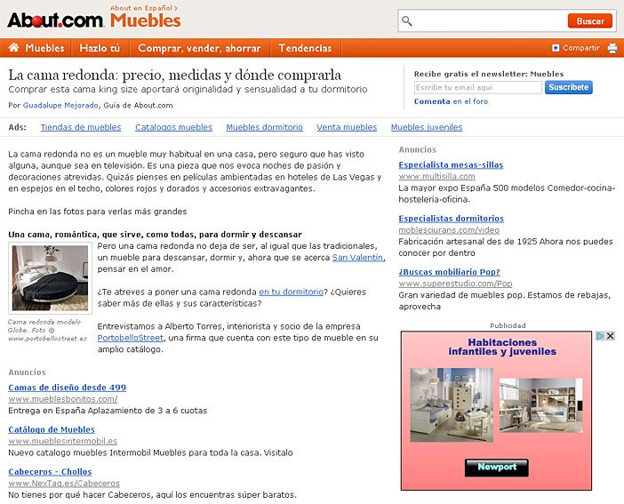 Camas Redondas con Portobello en about.com