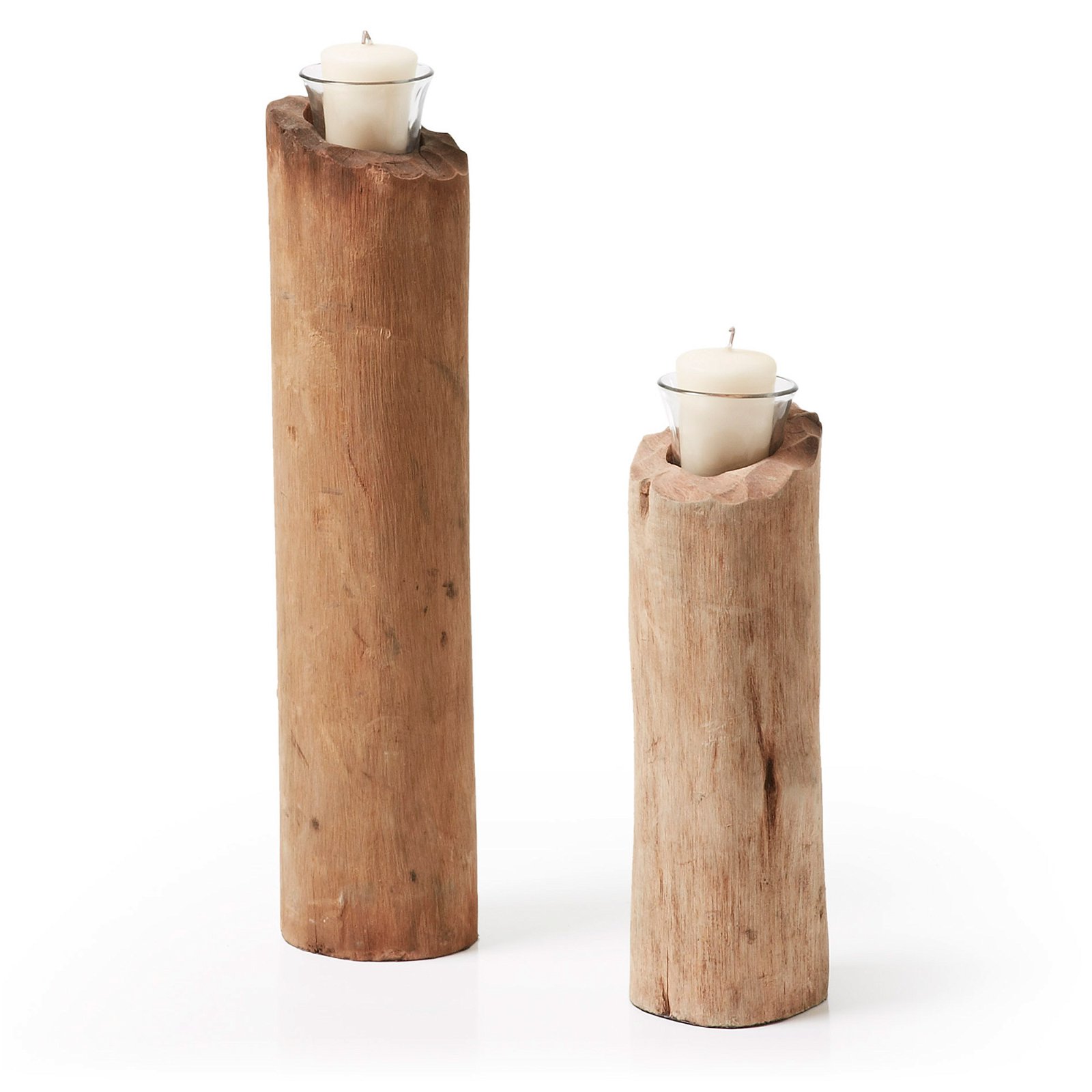 Set de 2 candeleros en forma de troncos de madera
