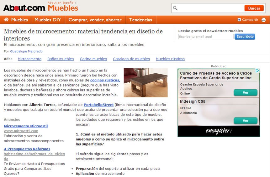 Muebles de microcemento con Portobello en muebles.about.com